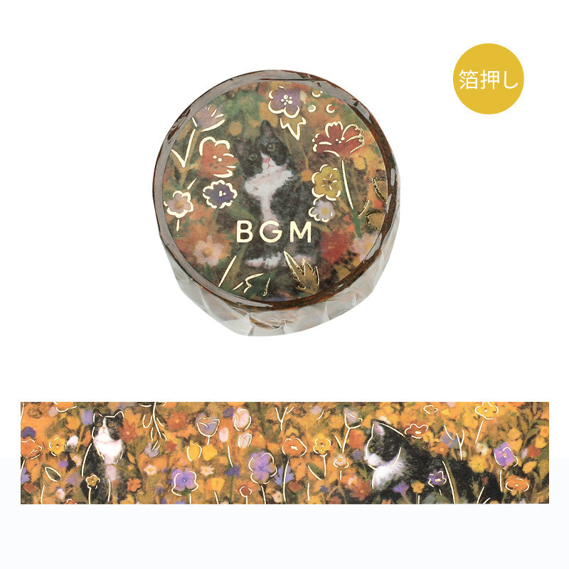 BGM Washi Tape 20mm Foil Stamping Flowers & Cats Autumn Blossom 