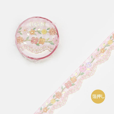BGM Washi Tape 15mm Masking Tape Foil Stamping - Beautiful Pink Lace | papermindstationery.com | 15mm Washi Tapes, BGM, New Arrival
