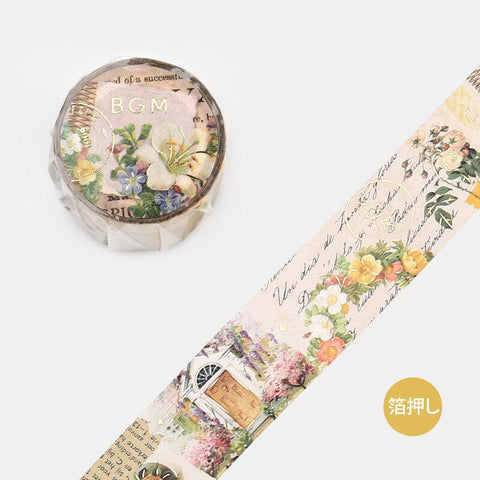BGM Washi Tape 30mm Masking Tape Foil Stamping - Flower Romance | papermindstationery.com | 30mm Washi Tapes, BGM, Flower, New Arrival