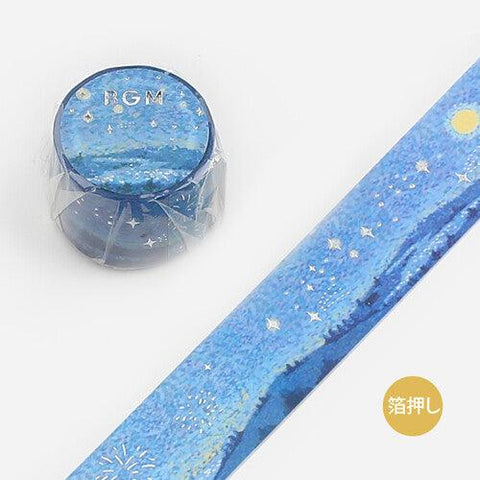 BGM Washi Tape 30mm Masking Tape Foil Stamping - Dot Painting Blue Starry Night | papermindstationery.com | 30mm Washi Tapes, BGM, Washi Tapes