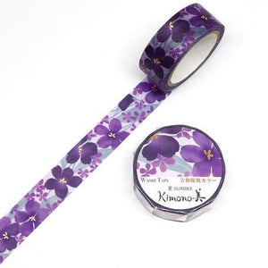 Kamiiso Kimono Washi Tape 15mm Foil Stamping - Violet Flower | papermindstationery.com | 15mm Washi Tapes, Flower, Kamiiso, Washi Tapes