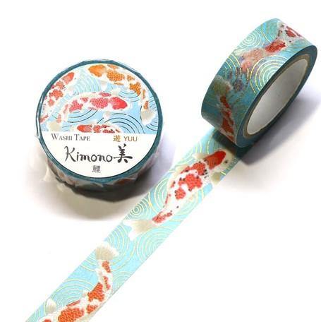 Kamiiso Kimono Washi Tape 15mm Foil Stamping - Fish Koi | papermindstationery.com | 15mm Washi Tapes, Animal, Fish, Kamiiso Sansyo, Washi Tapes