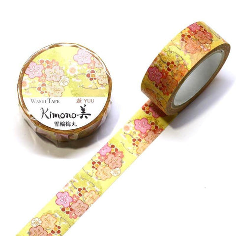 Kamiiso Kimono Washi Tape 15mm Foil Stamping - Japanese Golden Ume Plum Flower | papermindstationery.com | 15mm Washi Tapes, Flower, Kamiiso, Washi Tapes