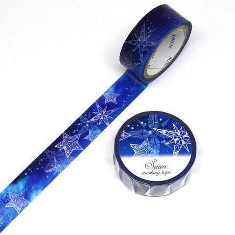 Kamiiso Saien Washi Tape 15mm Masking Tape - Snowflakes Stars | papermindstationery.com | 15mm Washi Tapes, Kamiiso, Space, Washi Tapes