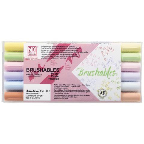 KURETAKE Zig Memory System Brushables Dual Tip Brush Pen Markers Pastel 6 Color Set | papermindstationery.com | Brush Pens, KURETAKE, Markers, Writing Tools, zig