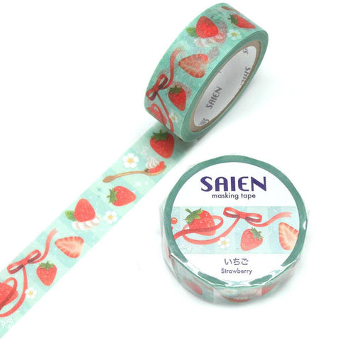 Kamiiso Saien Washi Tape 15mm Masking Tape - Strawberry & Cream | papermindstationery.com | 15mm Washi Tapes, Dessert, Kamiiso, Washi Tapes