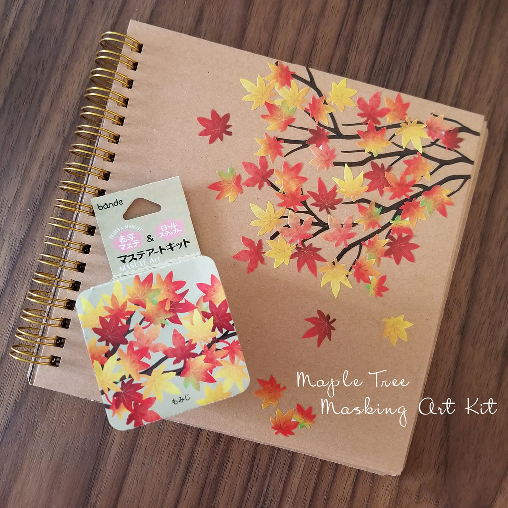 Maple Tree Artwork by using Bande washi roll sticker kit which include a roll of maple leaves stickers and transfer masking tape (tree branches)