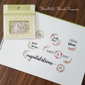 BGM washi flake stickers with lovely flower wreaths illustrations