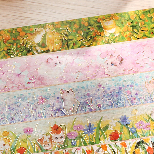 BGM Washi Tape 20mm Masking Tape Foil Stamping - Flowers & Cats Orange Blossom