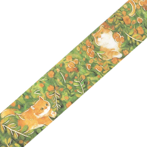 BGM Washi Tape 20mm Masking Tape Foil Stamping - Flowers & Cats Orange Blossom