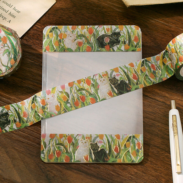 BGM Washi Tape 20mm Masking Tape Foil Stamping - Flowers & Cats Tulip Blossom