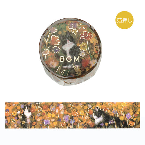 BGM Washi Tape 20mm Masking Tape Foil Stamping - Flowers & Cats Autumn Blossom