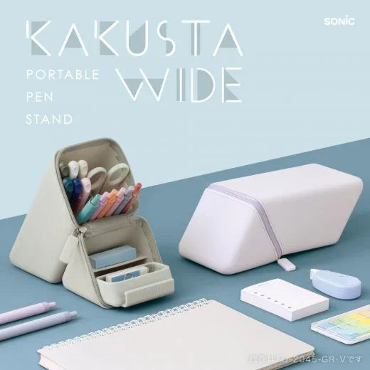Sonic Kakusta Wide Portable Pen Case Stand with Drawer – Silicone Type Light Blue FD-2045-LB | papermindstationery.com