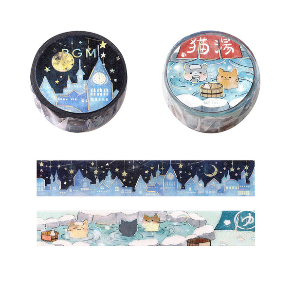 BGM 15mm Washi Tape Set of 2 - City of Starlight & Cat Osen Bath