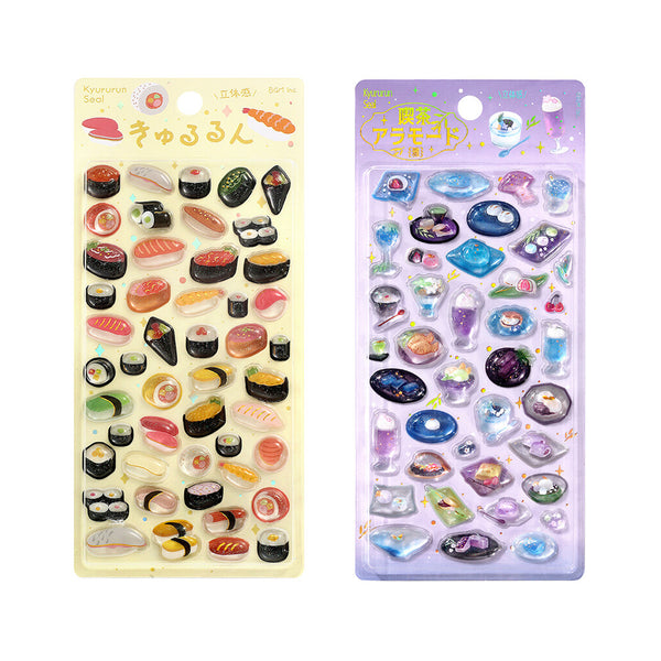 BGM Sticker Sheet Set of 2 - Sparkling 3D Stickers Japanese Sushi & Cafe Elegance | Papermind Stationery
