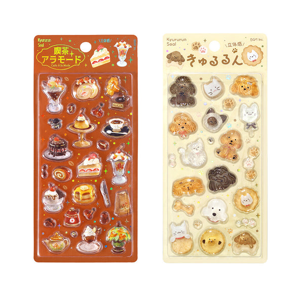 BGM Sticker Sheet Set of 2 - Sparkling 3D Stickers Cafe Brown Brulee &amp; Butter Cookies | Papermind Stationery
