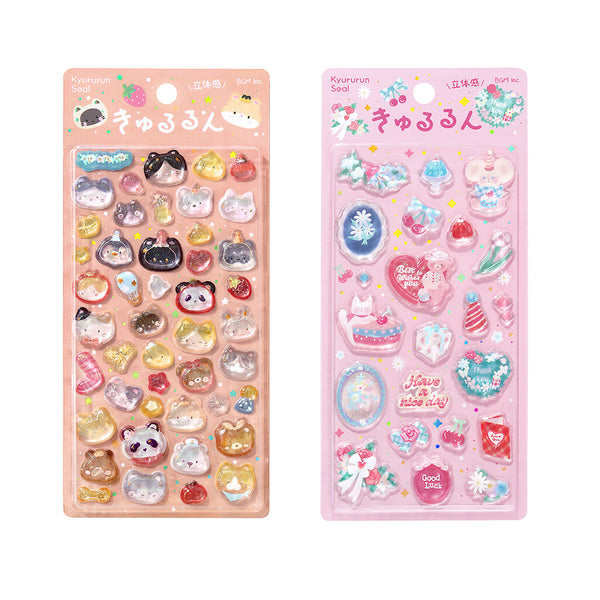 BGM Sticker Sheet Set of 2 - Sparkling 3D Stickers Cute Animal Face & Pink Merci | Papermind Stationery