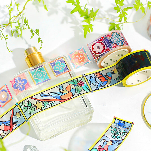 BGM 20mm Clear Tape "Stained Glass" Vol 1 Birds and Plants (Pack of 4) | papermindstationery.com
