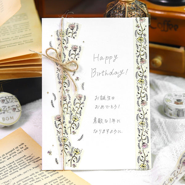 BGM 15mm Foil Stamp Washi Tapes "Life" Flower sketch (Pack of 4) | papermindstationery.com
