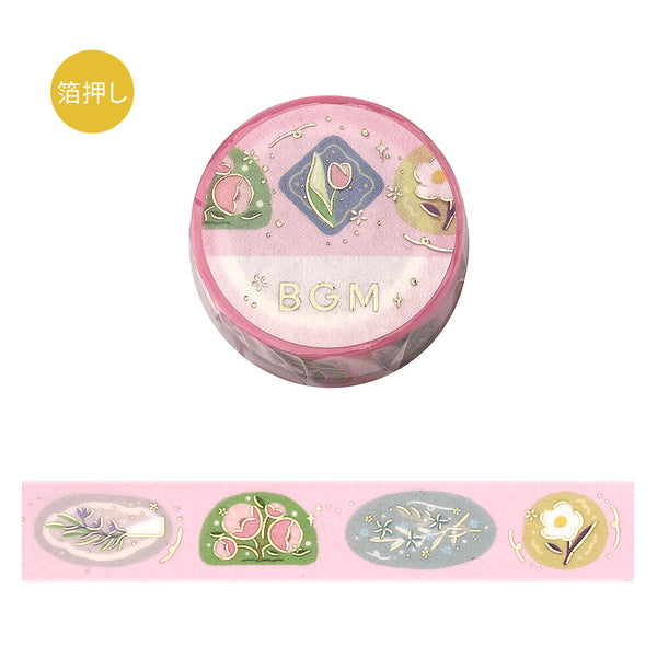 BGM 15mm Foil Stamp Washi Tapes "Life" Flower Brooch (Pack of 4) | papermindstationery.com