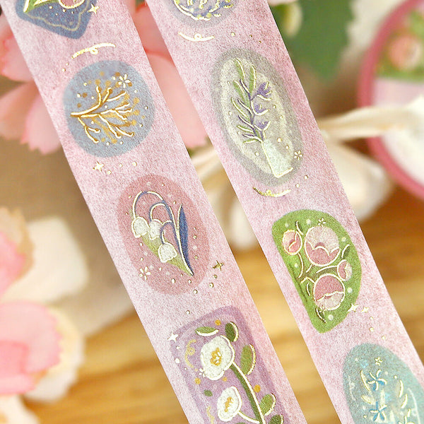 BGM 15mm Foil Stamp Washi Tapes "Life" Flower Brooch (Pack of 4) | papermindstationery.com