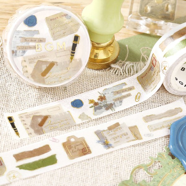 BGM 15mm Foil Stamp Washi Tapes "Life" collage fragments (Pack of 4) | papermindstationery.com