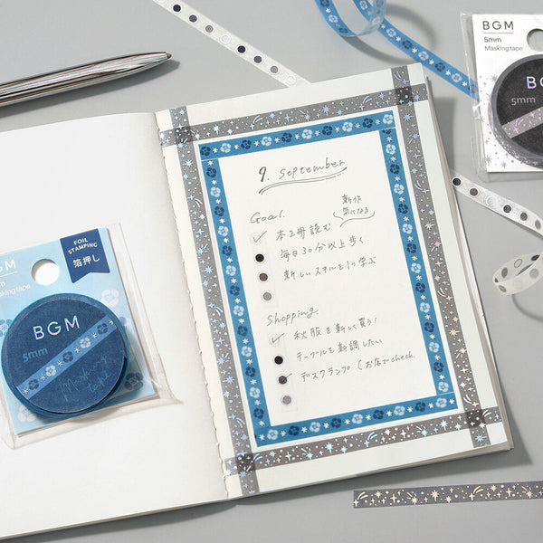 BGM 5mm Foil Stamp Washi Tapes "Life" Flowers Blooming at Night (Pack of 10) | papermindstationery.com