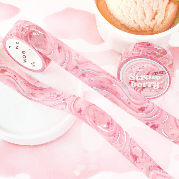BGM 15mm Foil Stamp Washi Tapes "We Love ICE" Strawberry (Pack of 4) | papermindstationery.com
