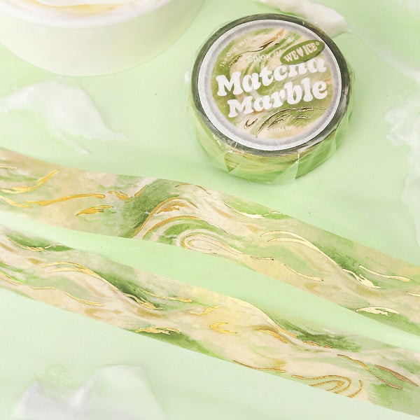 BGM 15mm Foil Stamp Washi Tapes "We Love ICE" Matcha Marble (Pack of 4) | papermindstationery.com