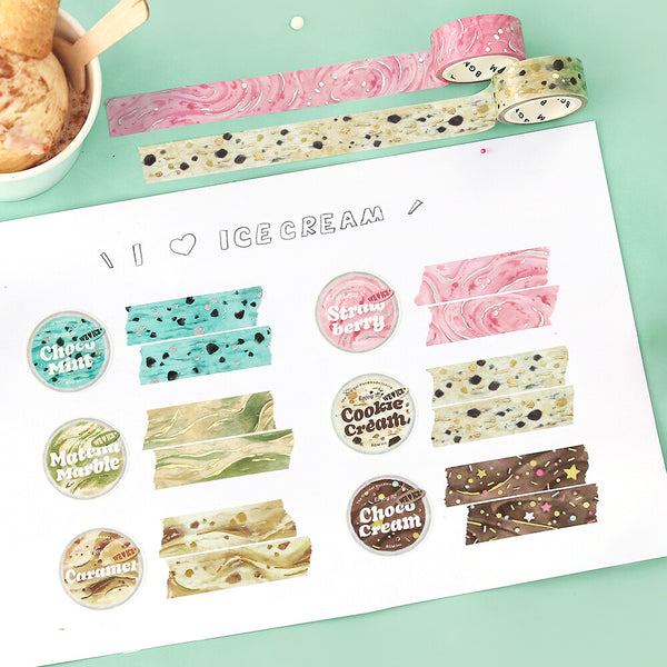 BGM 15mm Foil Stamp Washi Tapes "We Love ICE" Chocolate Cream (Pack of 4) | papermindstationery.com