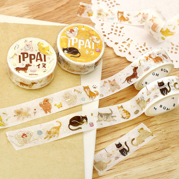 BGM 15mm Foil Stamp Washi Tapes "IPPAI" Lots of dogs (Pack of 4) | papermindstationery.com