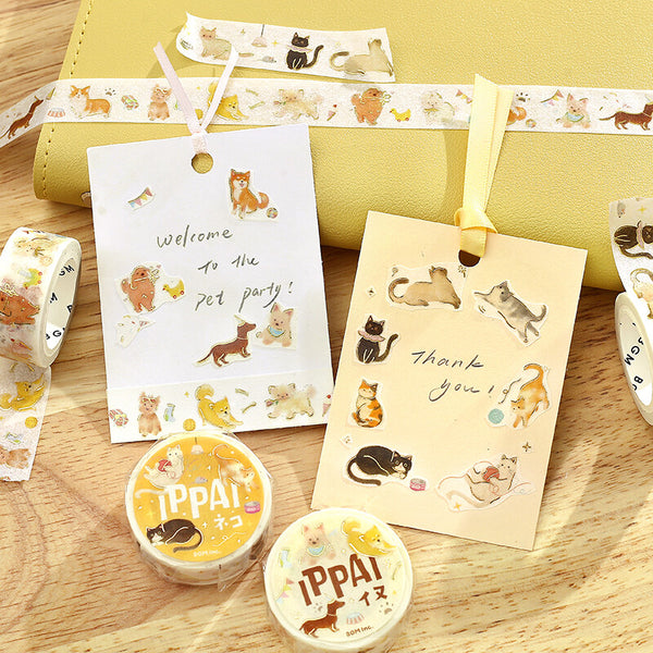 BGM 15mm Foil Stamp Washi Tapes "IPPAI" Lots of dogs (Pack of 4) | papermindstationery.com