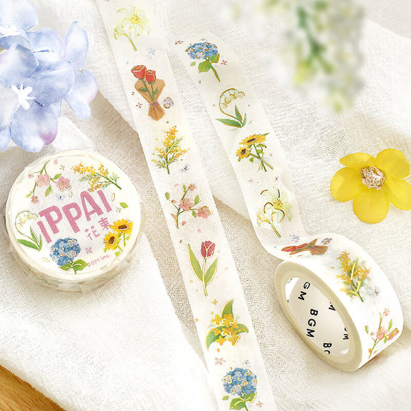 BGM 15mm Foil Stamp Washi Tapes "IPPAI" A Bouquet Full of Flowers (Pack of 4) | papermindstationery.com