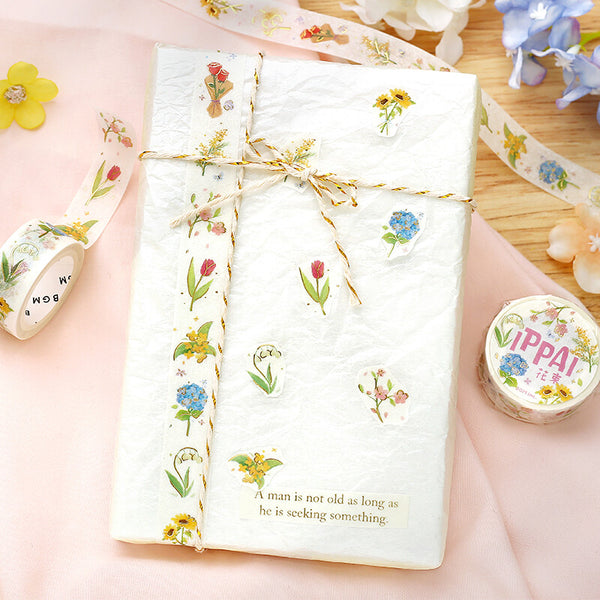 BGM 15mm Foil Stamp Washi Tapes "IPPAI" A Bouquet Full of Flowers (Pack of 4) | papermindstationery.com