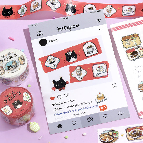 BGM 20mm Washi Tapes Set of 2 - Black Cat Cafe Frame & Walk
