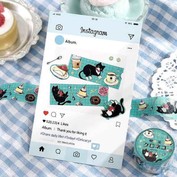 BGM 20mm Washi Tapes Set of 2 - Black Cat Cafe Frame & Walk