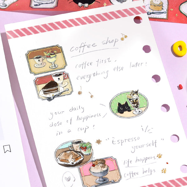 BGM 20mm Washi Tapes Set of 2 - Black Cat Cafe Menu & Sweets TIme