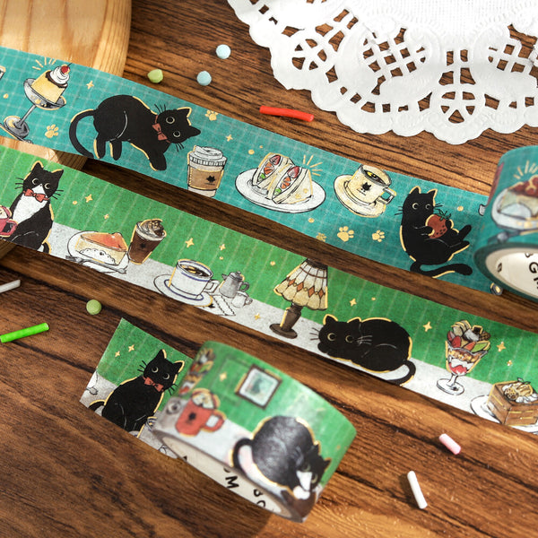 BGM 20mm Washi Tapes Set of 2 - Black Cat Cafe Welcome & Table