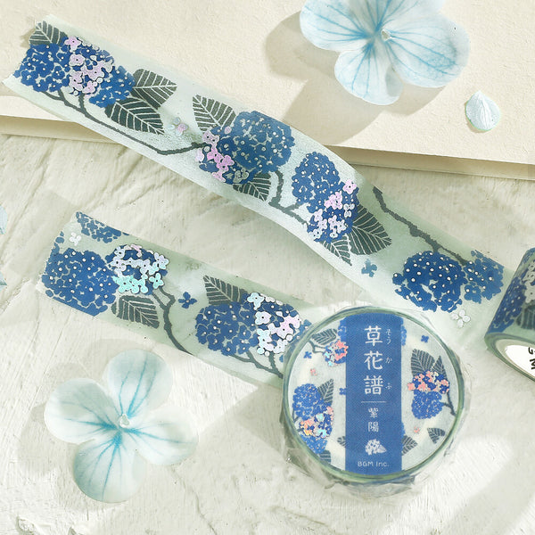 BGM Foil-stamped masking tape "Flower and Grass" - Hydrangea (Pack of 4) | papermindstationery.com