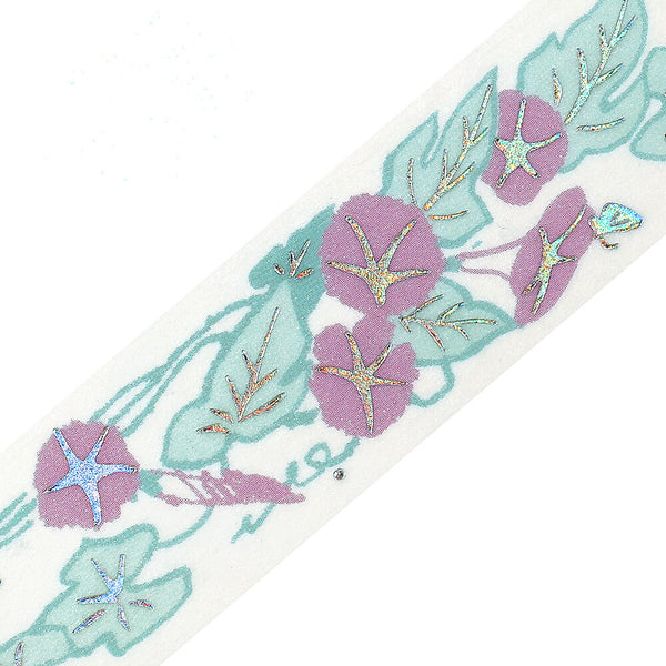 BGM Foil-stamped masking tape "Flower and Grass" - Morning Glory (Pack of 4) | papermindstationery.com