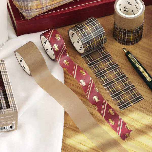 BGM Washi Tape Foil Stamping 3-Roll Set "SCHOOL COLORS" Caramel (Pack of 4) | papermindstationery.com
