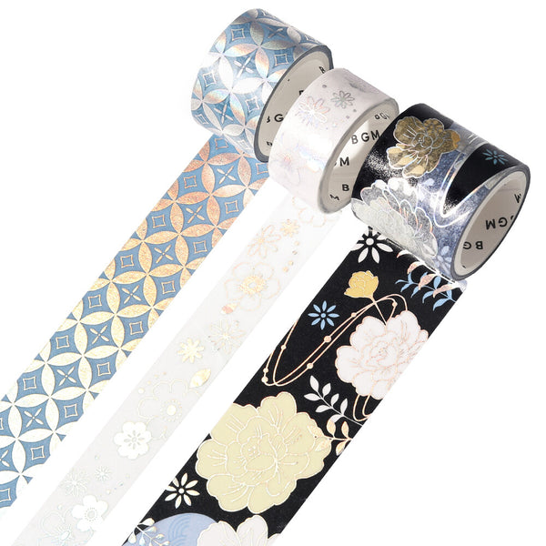 BGM Foil Stamp Washi Masking Tape Set "Colors of Kimono Vol. 2" Evening darkness (Pack of 4) | papermindstationery.com