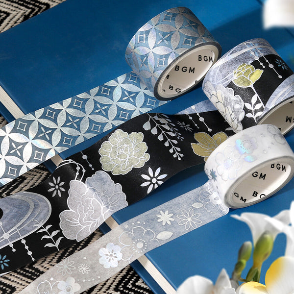 BGM Foil Stamp Washi Masking Tape Set "Colors of Kimono Vol. 2" Evening darkness (Pack of 4) | papermindstationery.com