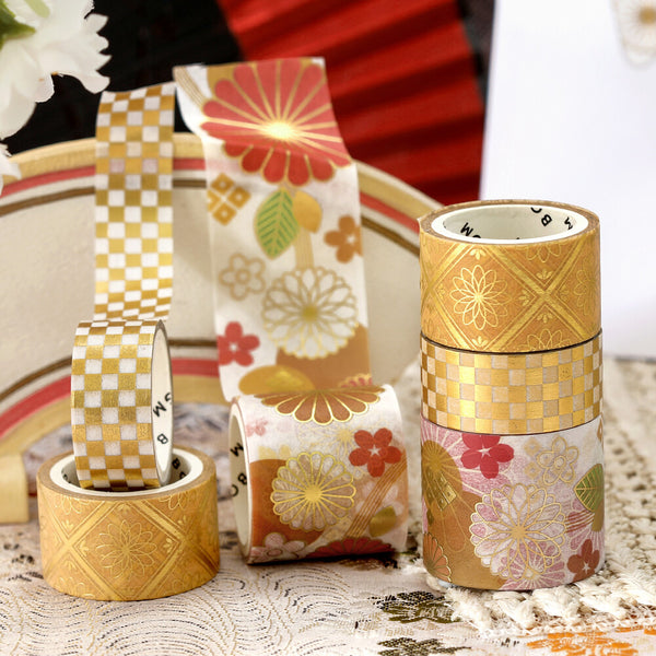 BGM Foil Stamp Washi Masking Tape Set "Colors of Kimono Vol. 2" Colorful and gorgeous kimono (Pack of 4) | papermindstationery.com