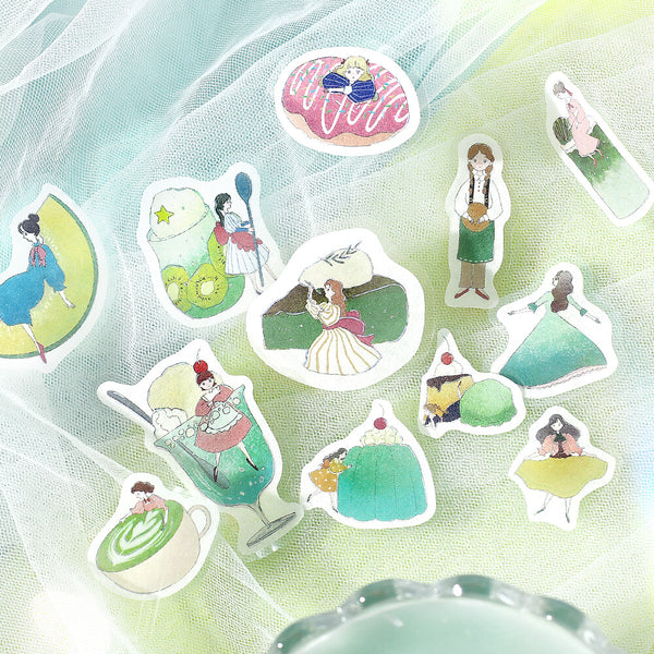 BGM Washi Flake Sticker Foil Stamp "Girl and Cafe" Melon Cream (Pack of 5) | papermindstationery.com