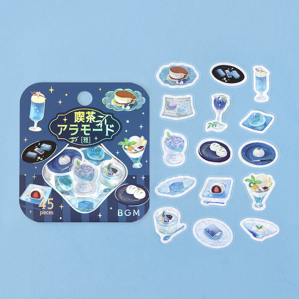 BGM Washi Flake Stickers Foil Stamp "Cafe A La Mode Miyabi" Masa Ruri (Pack of 5) | papermindstationery.com