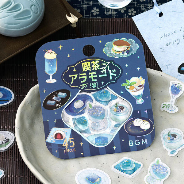 BGM Washi Flake Stickers Foil Stamp "Cafe A La Mode Miyabi" Masa Ruri (Pack of 5) | papermindstationery.com