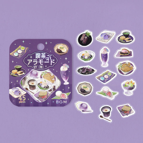BGM Washi Flake Stickers Foil Stamp "Cafe A La Mode Miyabi" Purple navy blue (Pack of 5) | papermindstationery.com