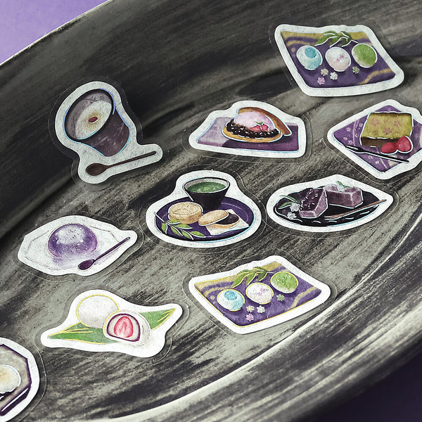 BGM Washi Flake Stickers Foil Stamp "Cafe A La Mode Miyabi" Purple navy blue (Pack of 5) | papermindstationery.com