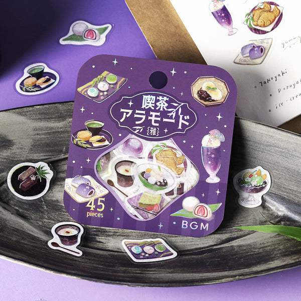 BGM Washi Flake Stickers Foil Stamp "Cafe A La Mode Miyabi" Purple navy blue (Pack of 5) | papermindstationery.com